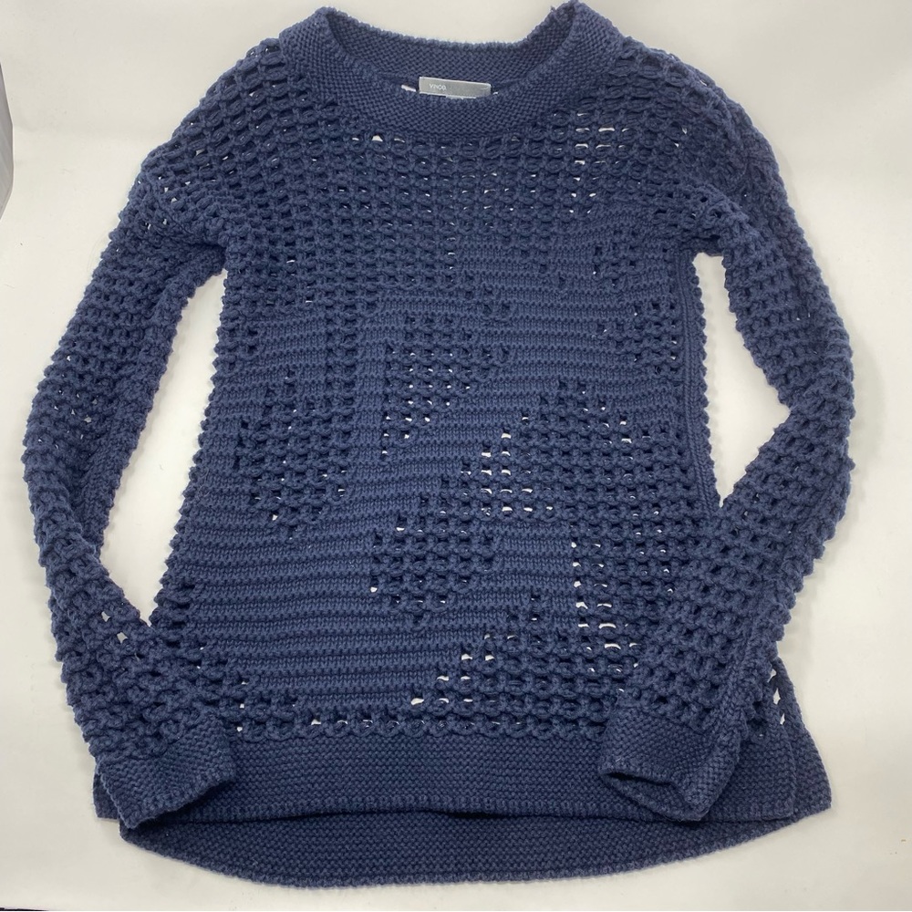 Vince Crochet Crewneck Sweater Navy Blue Anchor Coastal Nautical Preppy Beach XS